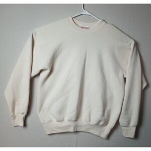 Vintage Hanes blank Sweatshirt Beige Long Sleeve USA Crew Neck 80's 90's Large Q